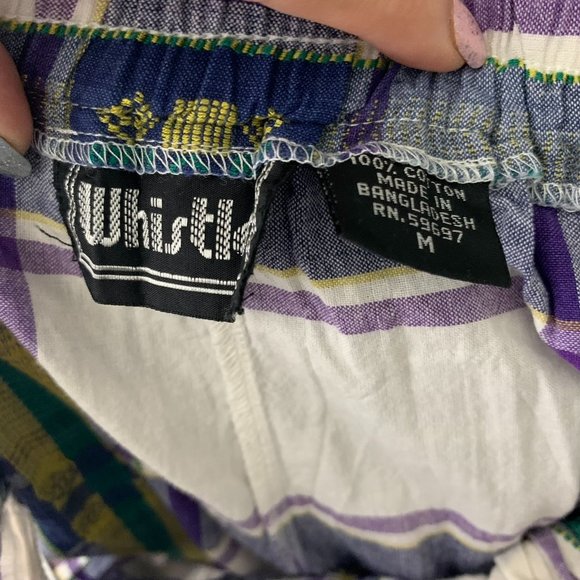 Vintage Button Up Shirt Shorts Set M Purple Plaid Embroidered Pockets Elastic - Picture 8 of 11